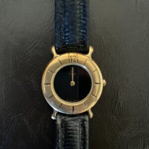 Noblia Gold & Black Face Minimal Ladies Watch with Black Leather Strap